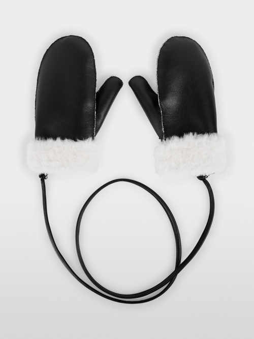 Faux leather mittens