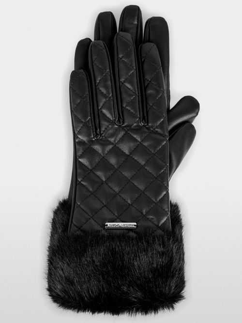 Faux leather gloves with faux fur