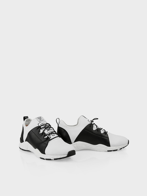 Knitted and leather slip-on trainers