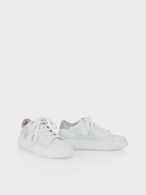 Ledersneaker mit Glitterbesatz