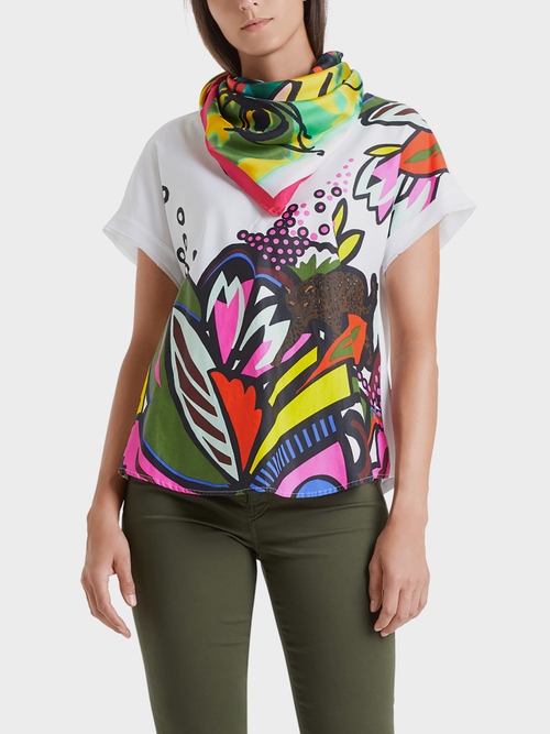 Bedrucktes Blusenshirt mit Materialmix