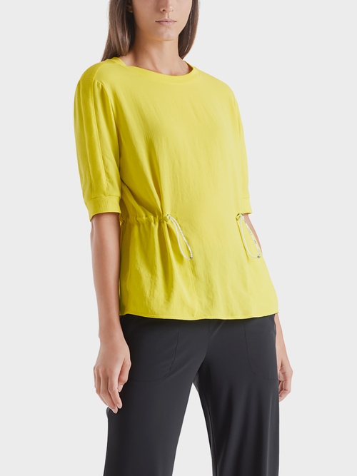 Blouse-style top in mixed materials