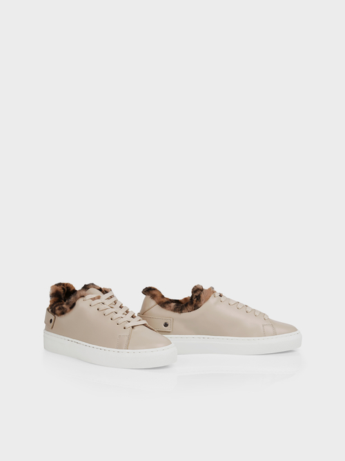 Leren sneakers met imitatiebont