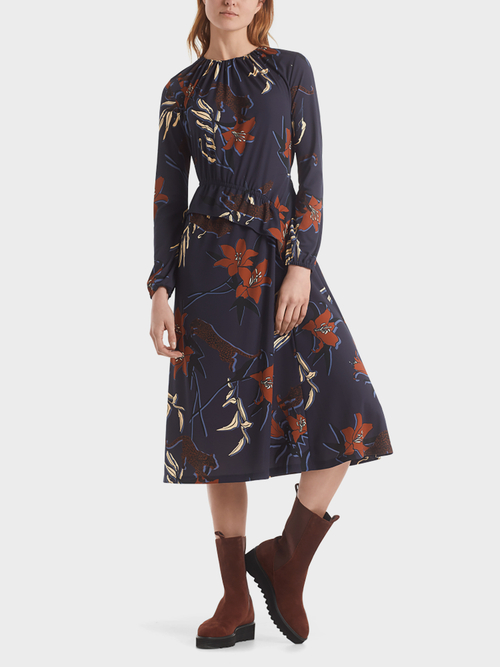 Floral/leopard print long-sleeved dress