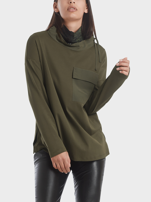 Jersey top with silk appliqués