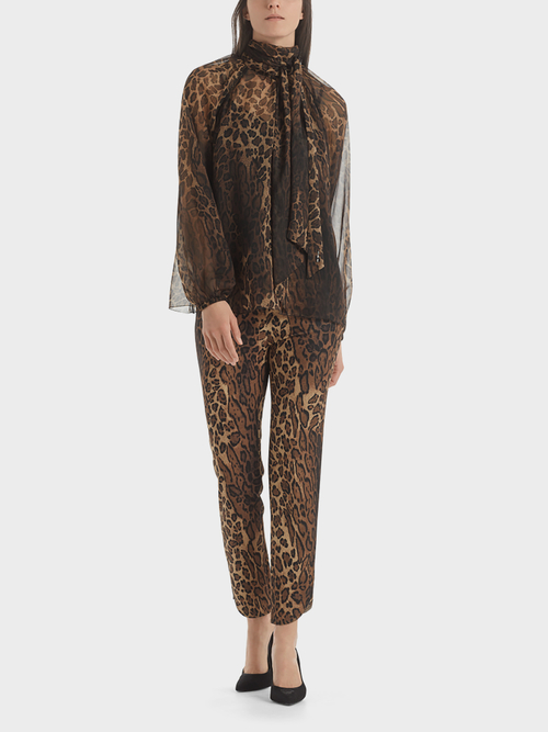 Blouse met strikhals en luipaardmotief
