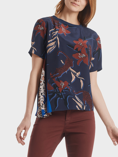 Printed blouse-style top with silk