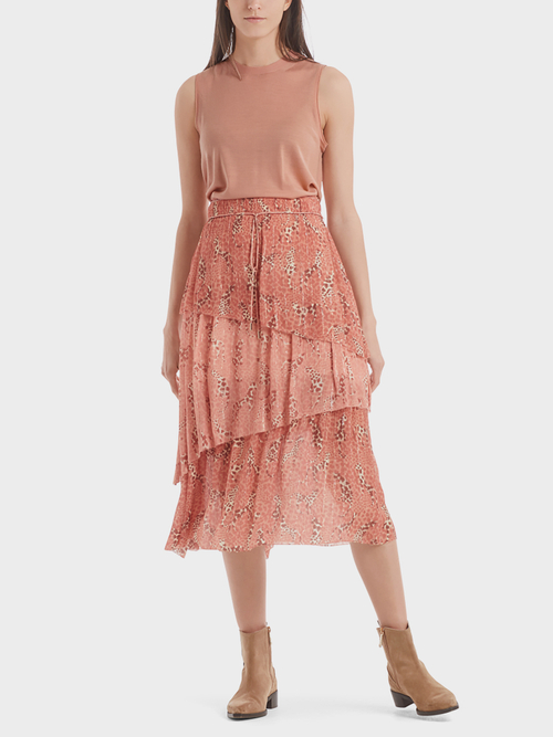 Tiered skirt in viscose and silk