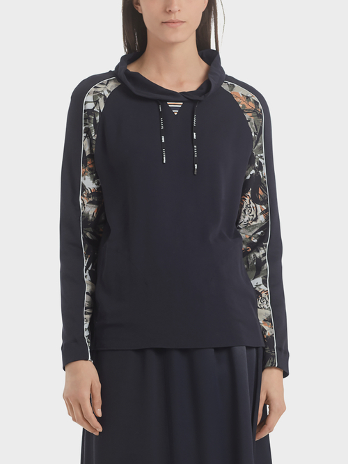 Blouse-style top in mixed materials