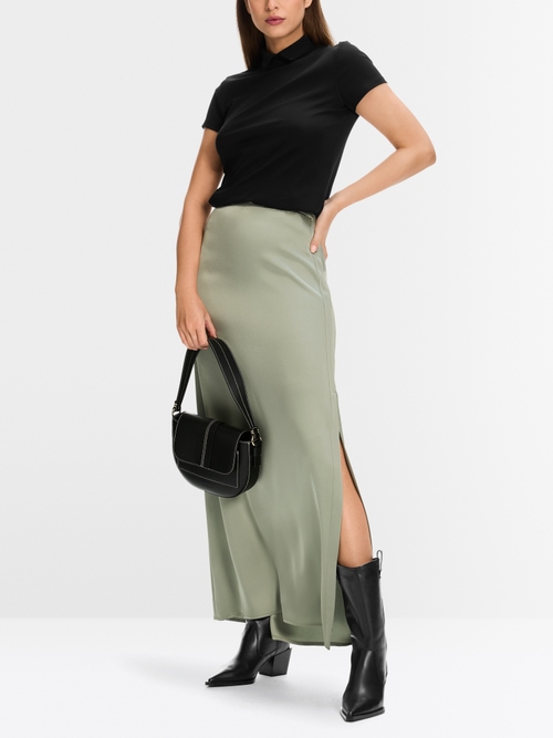 T-shirt with slit mock neck