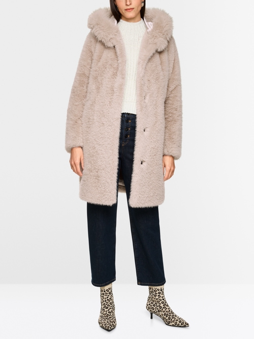 Mantel aus Fake Fur mit Kapuze