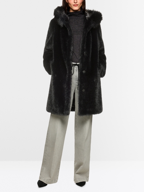 Mantel aus Fake Fur mit Kapuze