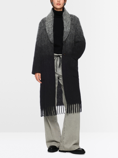 Alpaca blend coat with fringes