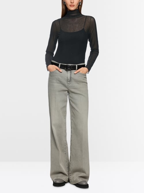 Mesh-Longsleeve mit Hotfixsteinchen