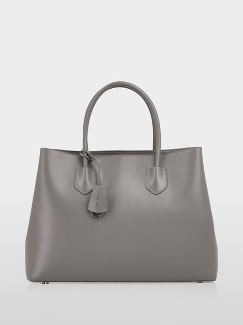 Elegant leather bag with logo pendant