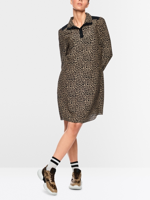Leo print dress with gathered detail