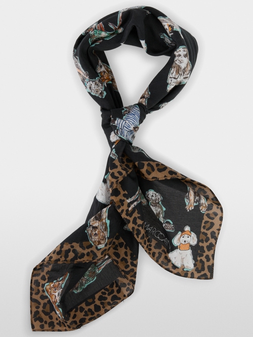Cotton silk scarf with dog motif