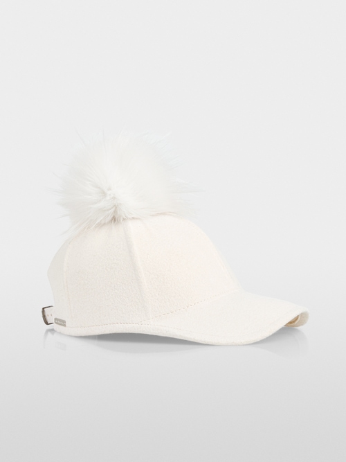 Wollen pet met pompon van imitatiebont