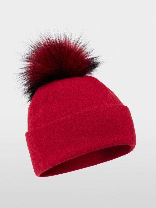Wollen muts met pompon van imitatiebont