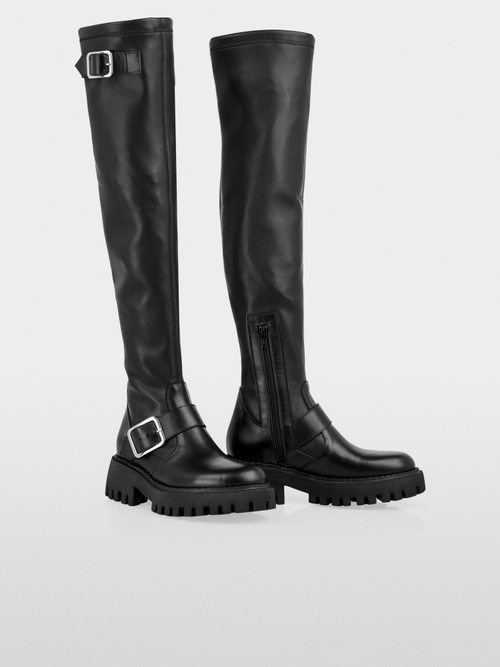 Over-the-knee boots with tread sole
