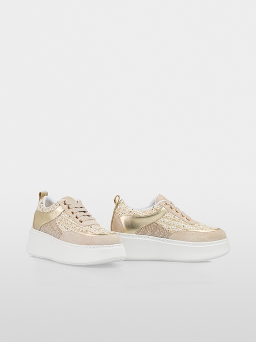 Plateau-Sneaker mit Glitzer und Gold