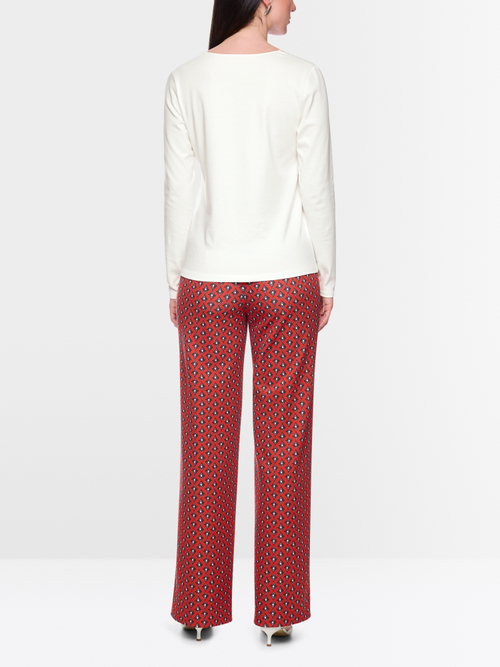 Long-sleeved top with silk trim