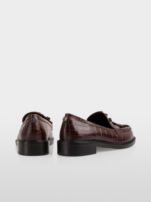 Crocodile-effect loafers with crystals