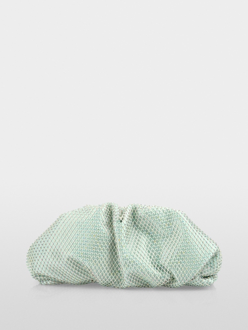 Satin-Clutch mit Kristall-Mesh-Besatz