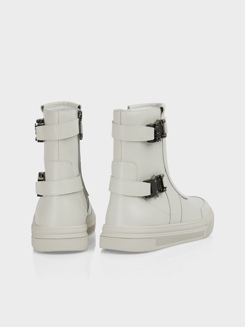 Leather booties with decorative buckle