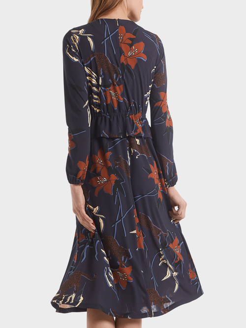 Floral/leopard print long-sleeved dress