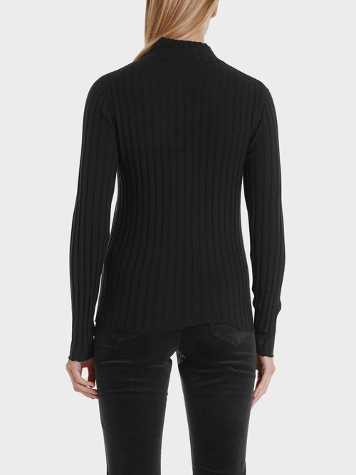 Rib-knit sweater with stand-up collar