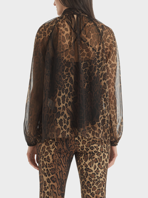 Blouse met strikhals en luipaardmotief