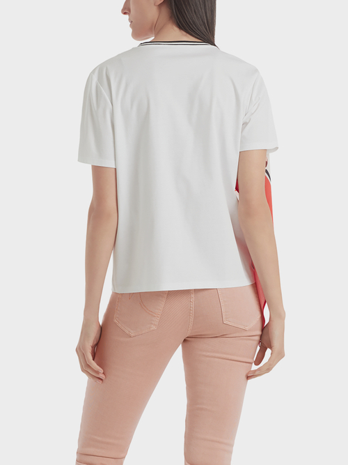 Blouse-style top with floral silk trim