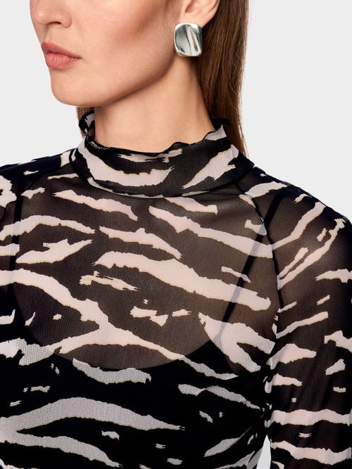Mesh shirt with animal print