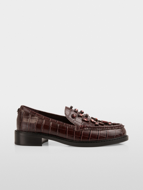 Crocodile-effect loafers with crystals