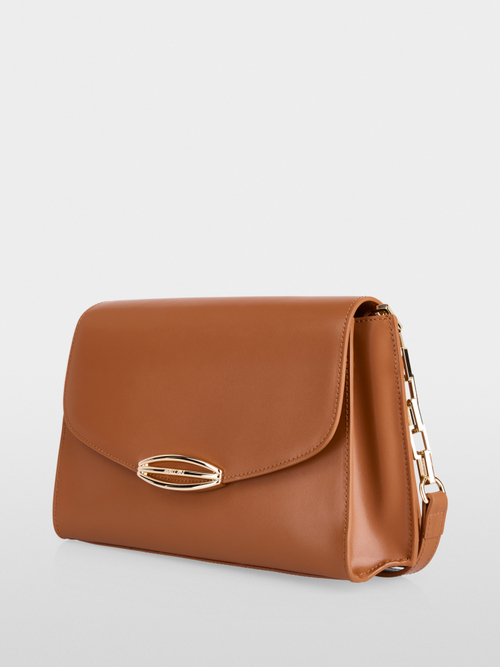 Flap-over shoulder bag with chain