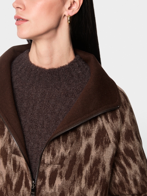Wool coat with leopard print