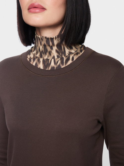 Long-sleeve top with leo-print roll neck