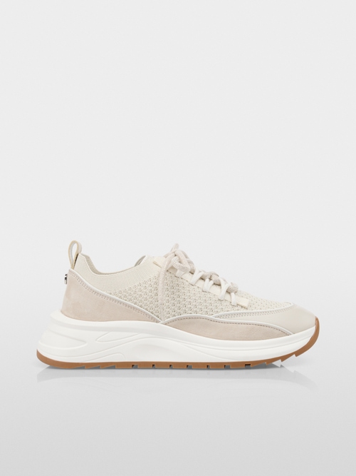 Knit trainers with leather trim