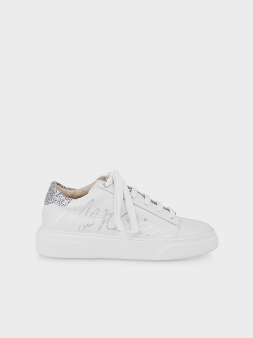 Ledersneaker mit Glitterbesatz
