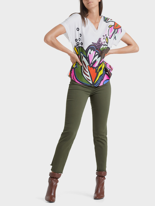 Bedrucktes Blusenshirt mit Materialmix