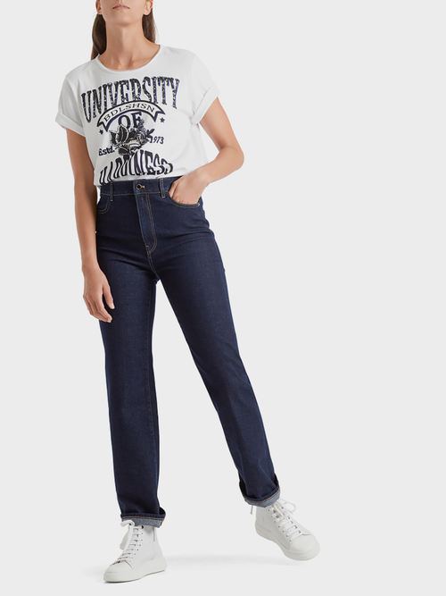 High-Waist-Jeans aus Raw Denim