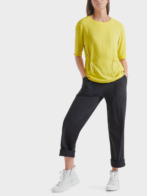 Blouse-style top in mixed materials