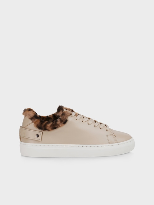 Leren sneakers met imitatiebont