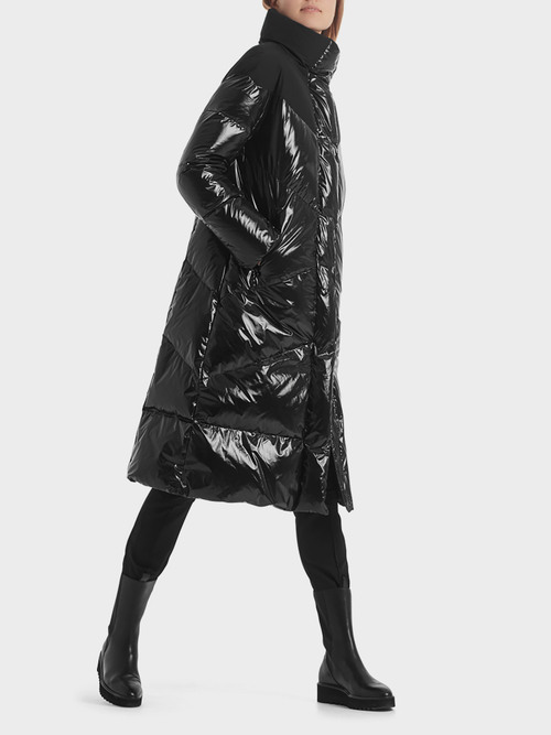 Down coat with a glossy finish