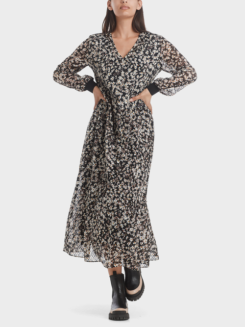 Maxi-jurk van fil coupé met millefleurs