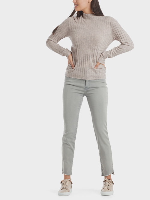 Rib-knit sweater with stand-up collar
