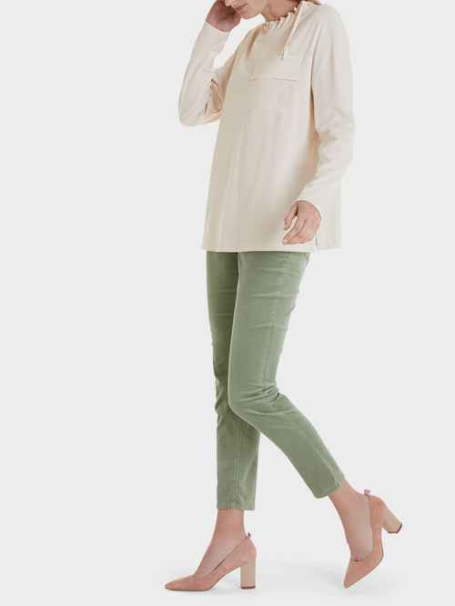 Jersey top with silk appliqués