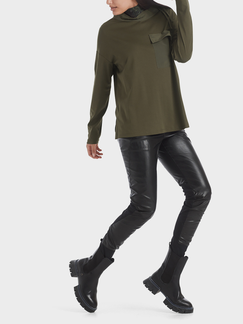Jersey top with silk appliqués