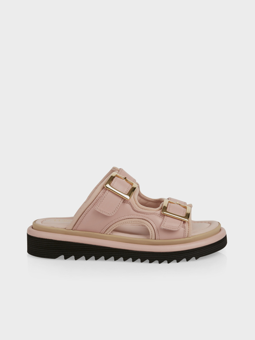 Footbed sandals in a material mix